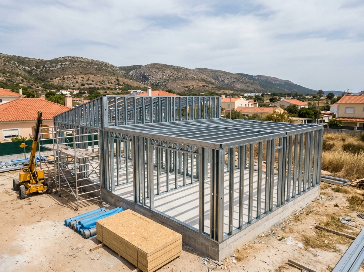 Estrutura LSF em montagem na obra