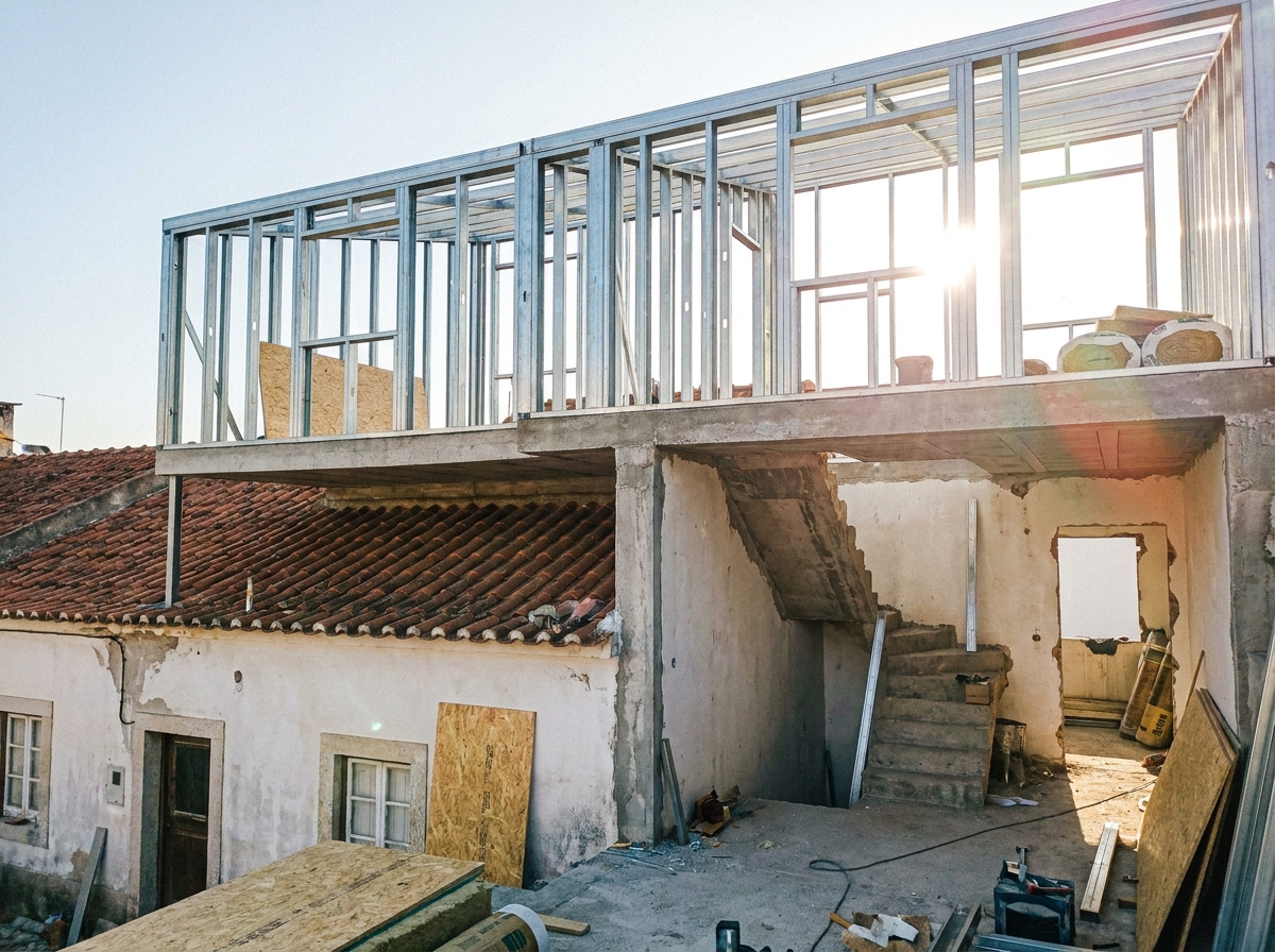Sobreelevação LSF — novo piso em construção