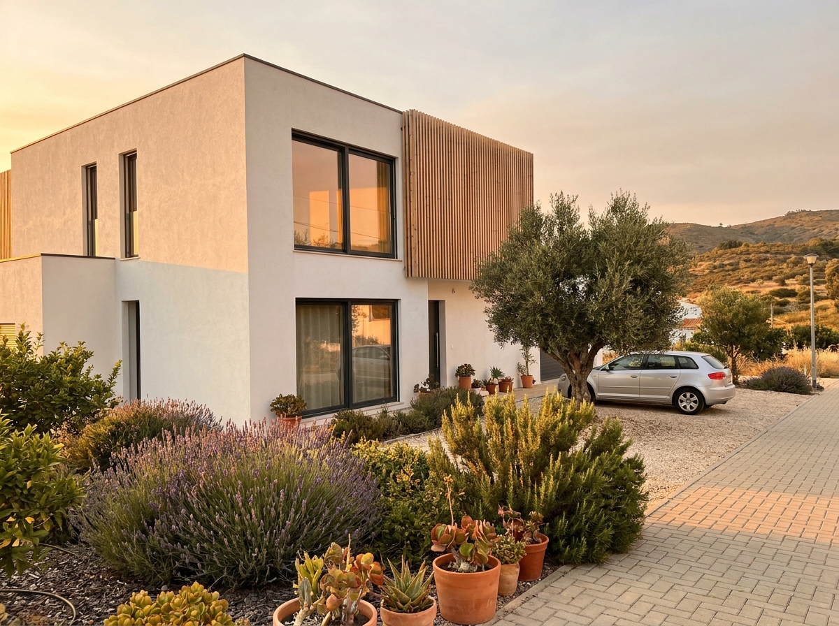 Exterior de casa LSF chave na mão com jardim