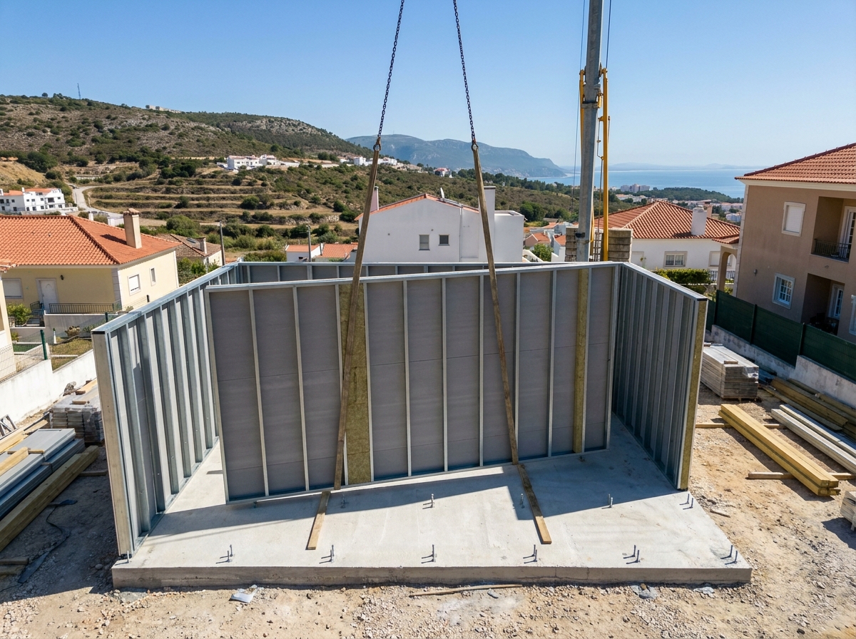Casa pré-fabricada montada em terreno
